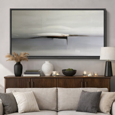 Minimal Neutral Horizon Abstract Artwork, Living Room Pictures, Framed Canvas Giclee Print Wall Art