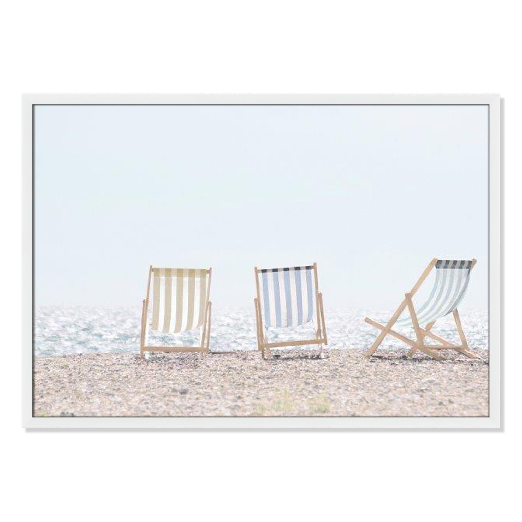 Beach Chairs Framed On Paper by Leah Straatsma Print, Satin White, 25.5" H x 35.5" W x 1.25" D