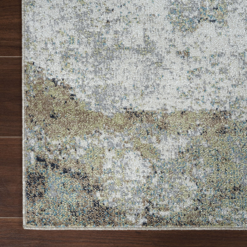 Machine Washable Henry Green/Ivory Rug, Runner 3' x 12'