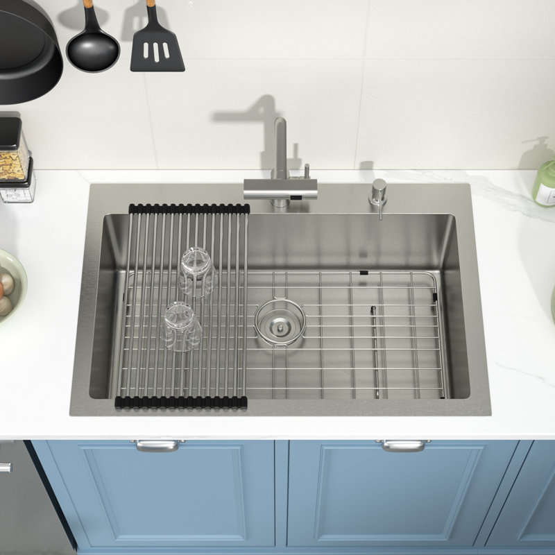 Rectangular Stainless Steel single Single Bowl Kitchen Sink Drop-in Outdoor sink with Pull-out Faucet and Accessories