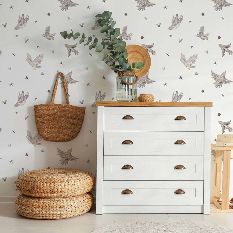 Panneau de papier peint adhésif oiseaux, L 126 po x l 24 po