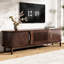 Meuble télé de 75 po, plateau de table lisse, compartiments multifonctionnels et adaptable à toute console intérieure, fabrication en bois de pin, portes coulissantes, rangement pratique