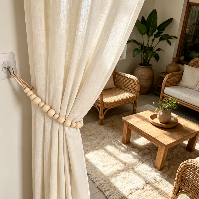Natural Wood Curtain Holdback/Tieback, Beige