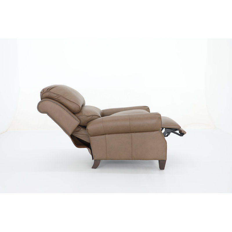 Asmahan 37.4" Wide Genuine Leather Manual Club Recliner, Brown