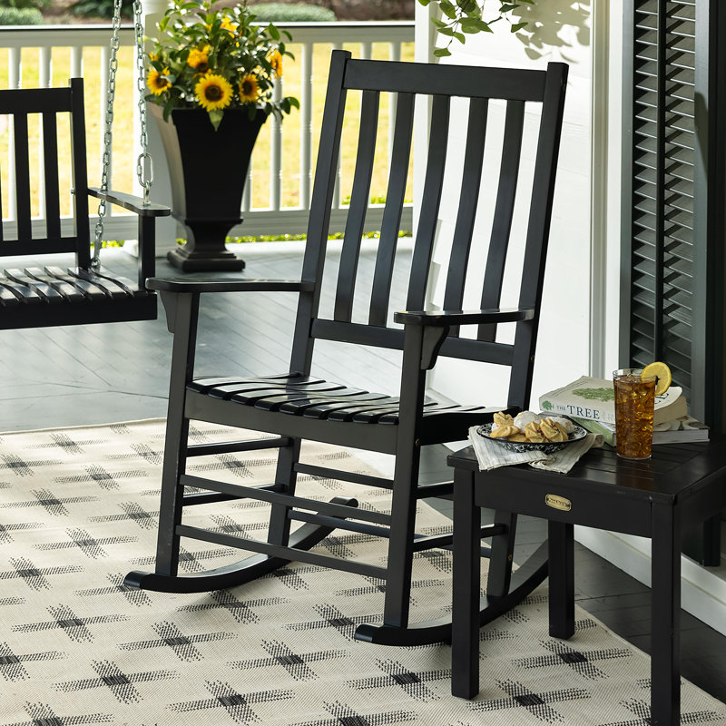 Indoor/Outdoor Slatted Wood Rocker, Black