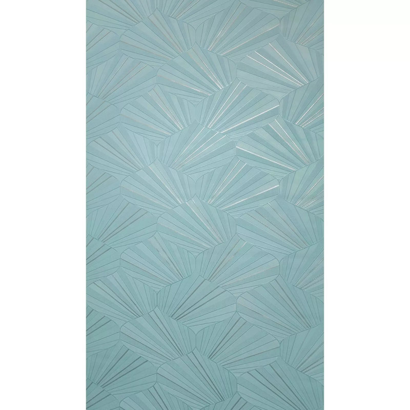 Geo Wave Drop Light Blue Turquoise Silver Metallic Lines Textured Wallpaper Roll