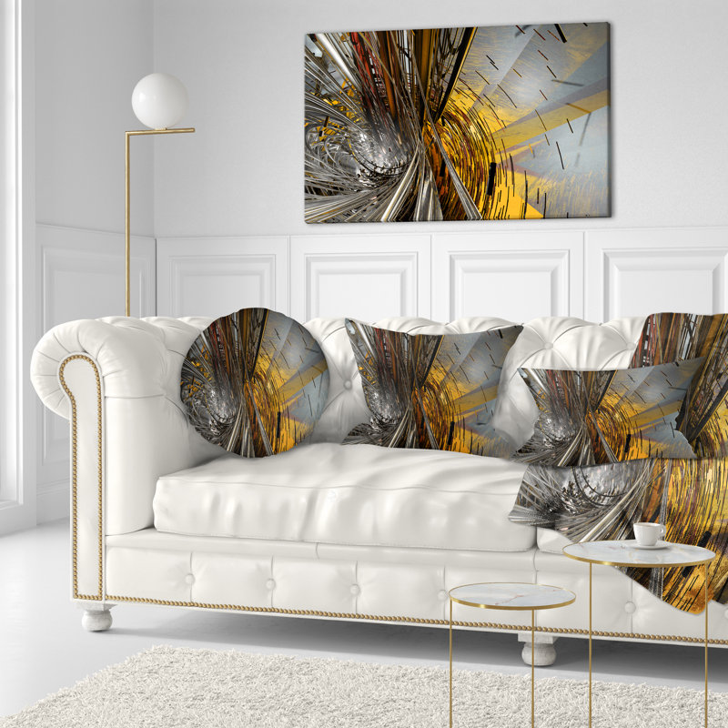 Coussin décoratif à rayures connectées jaune designart’fractal