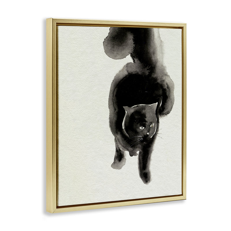  «Fierce Black Cat» par Melissa Wang, H 31 po x l 25 po, Cadre flottant métallique doré