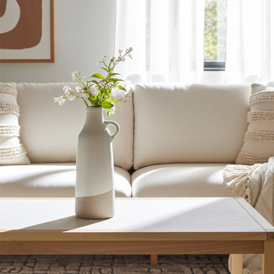 Jehlani Stoneware Ceramic Vase with Cylindrical Body, Side Handle & Rustic Two-Tone Texture in Modern Casual Style