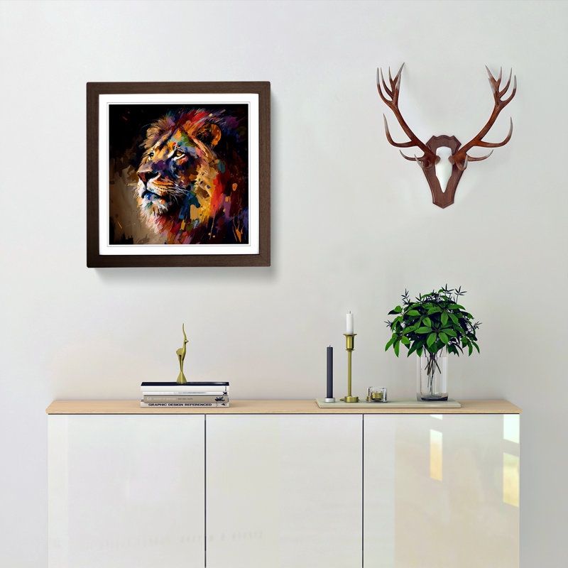 Lion Palette Knife Painting - Framed Print, Walnut