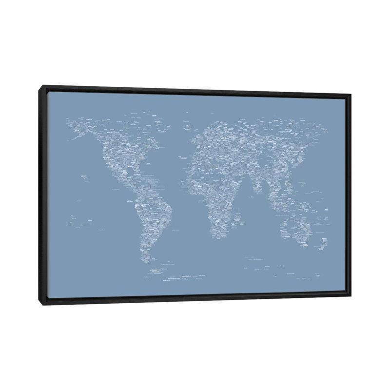 «Font World Map» par Michael Tompsett, impression sur toile tendue en bleu clair, H 18 po x l 26 po x P 1,5 po, Pas de tapis