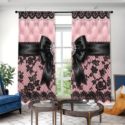Ensemble de 2 rideaux élégants à motif de nœud papillon en dentelle, filtrant la lumière, imprimés romantiques et délicats, style à œillets, convenant à la chambre, à la salle à manger, à la chambre d'amis, au bureau et à une décoration intérieure esthétique.