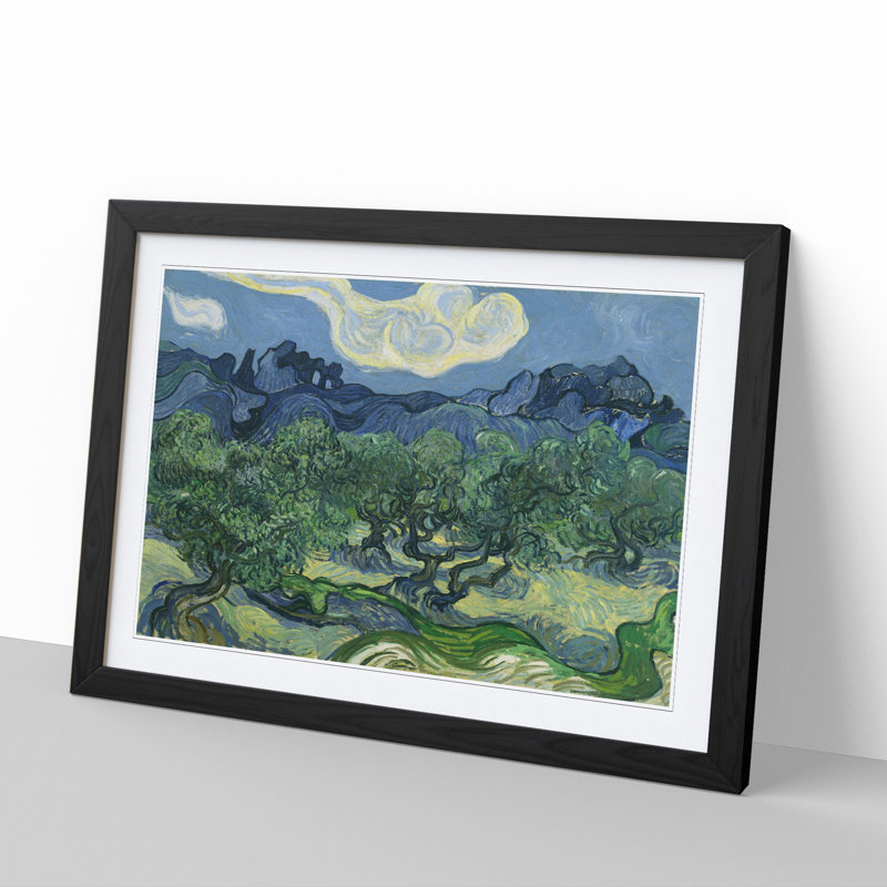 The Olive Trees by Vincent Van Gogh - Picture Frame Painting, 48cm H x 65cm W x 2cm D, Black Framed