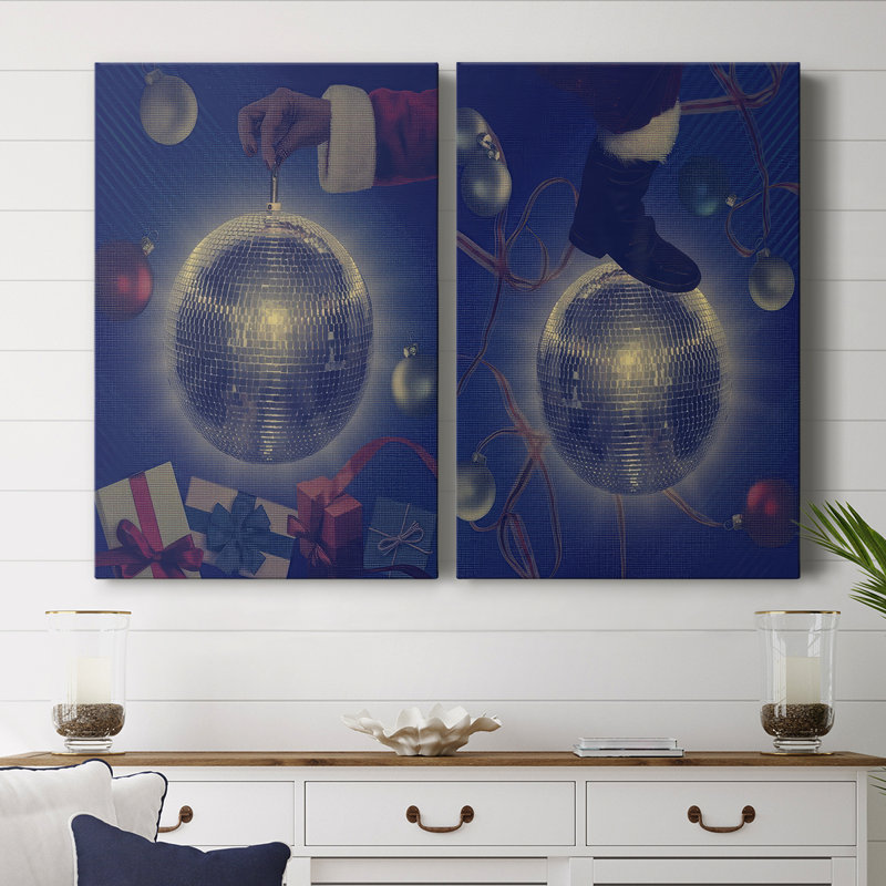 Disco Santa I - Toile tendue avec châssis de qualité supérieure - Prêt à accrocher, H 48 po x l 64 po