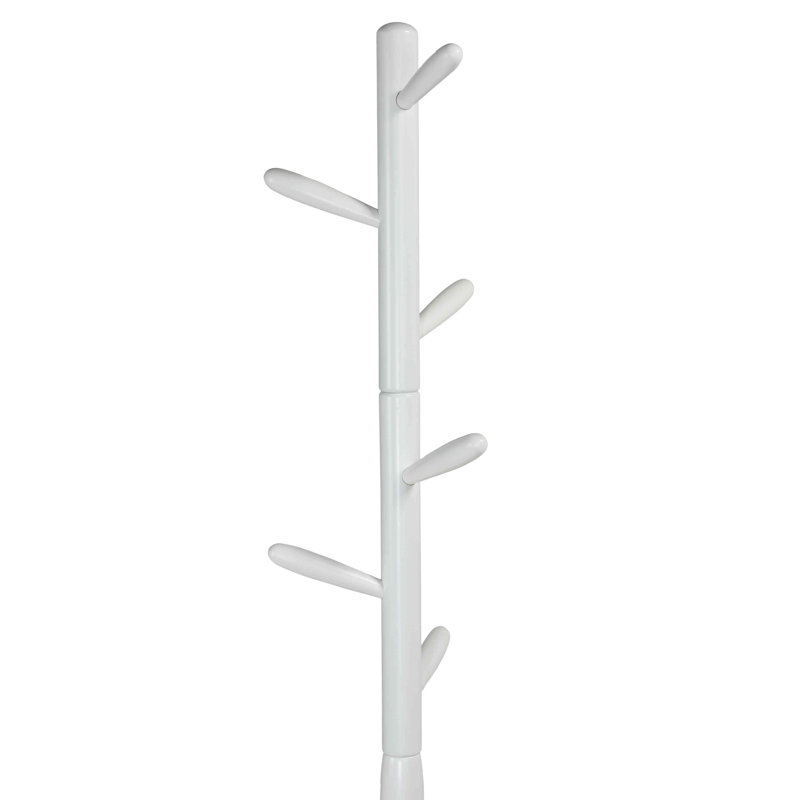 Demetri Solid Wood Freestanding 5 - Hook Coat Rack, White