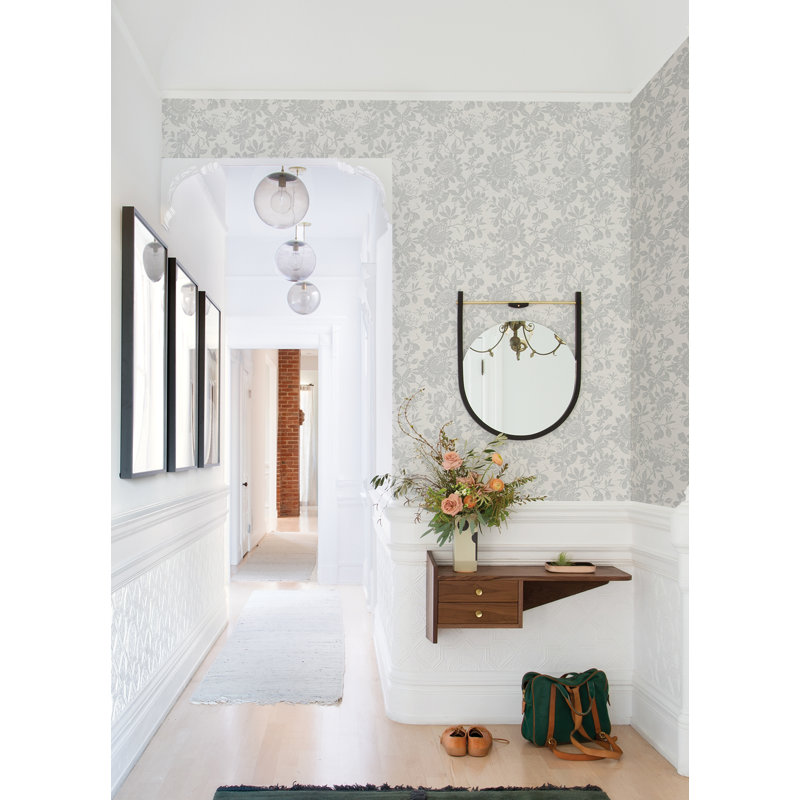 Floral Metallic Wallpaper Double Roll, Gray