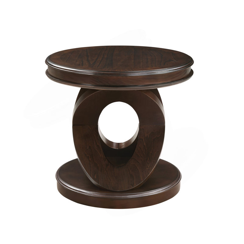 Table de bout ronde en bois rétro, table d'appoint avec base en X pour salle à manger ou salon en famille.  Espresso