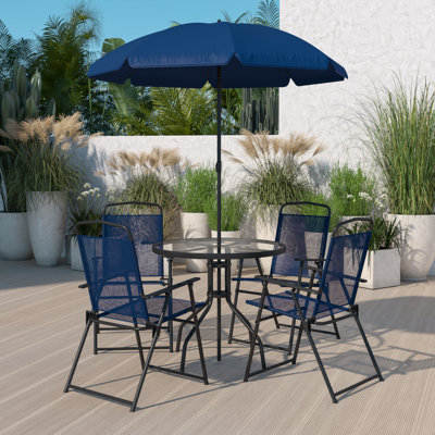 Amlie 6-Piece Rippled Glass Outdoor Patio Table Set with Folding Chairs by Flash Furniture