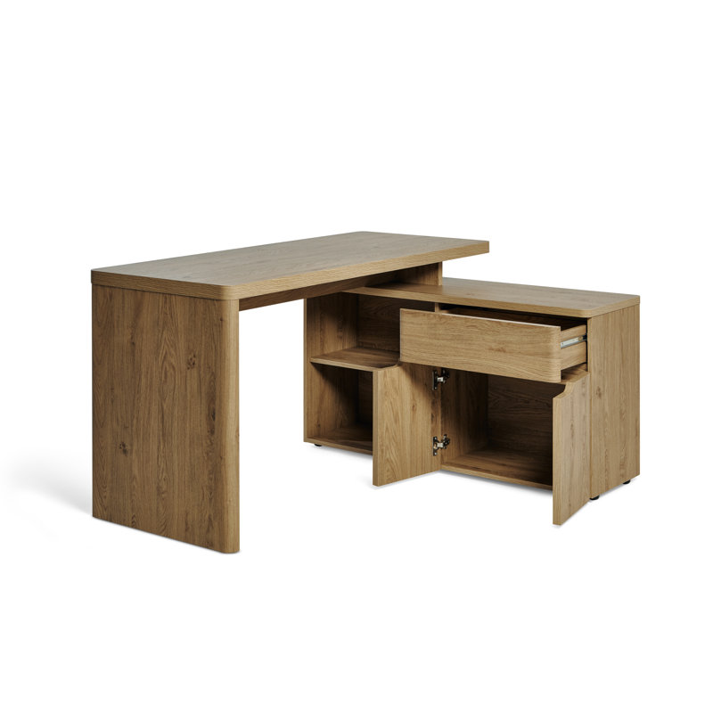 Hollice L-Shaped Credenza Desk, Montana Oak