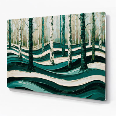 Art mural horizontal horizontal rayé vert forêt en métal brun crème