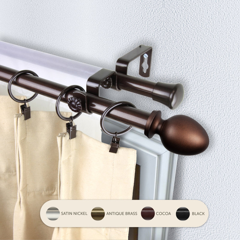 Emeka 13/16" Double Curtain Rod, Cocoa, 48" – 84"