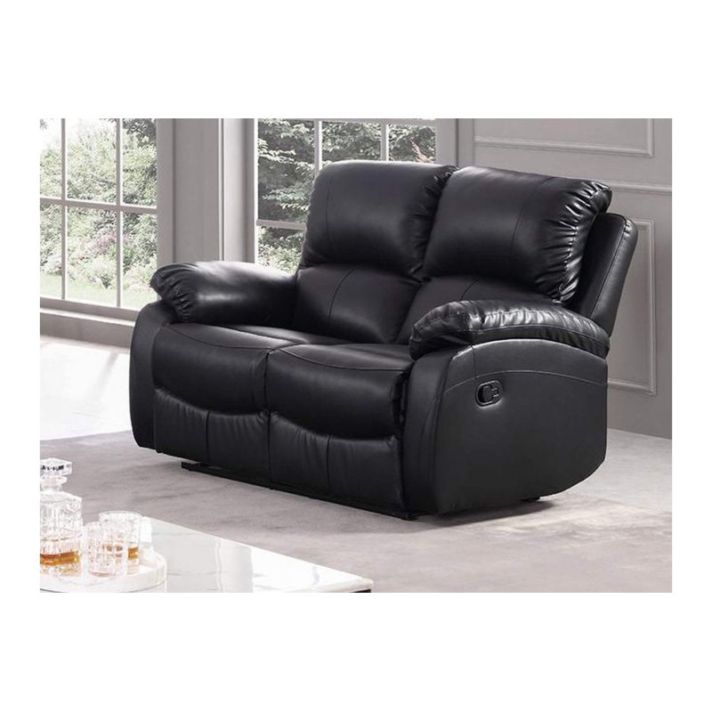 Roma Leather Recliner 2 Seater Sofa, Black