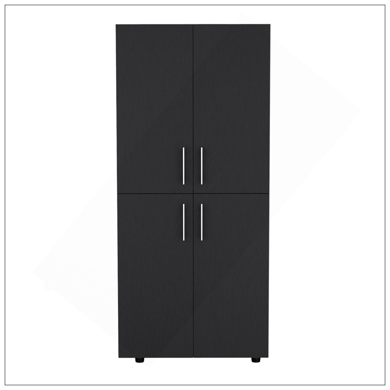 Armoire Hazel en mélamine avec 2 portes, 4 tablettes et 2 barres à vêtements, Noir