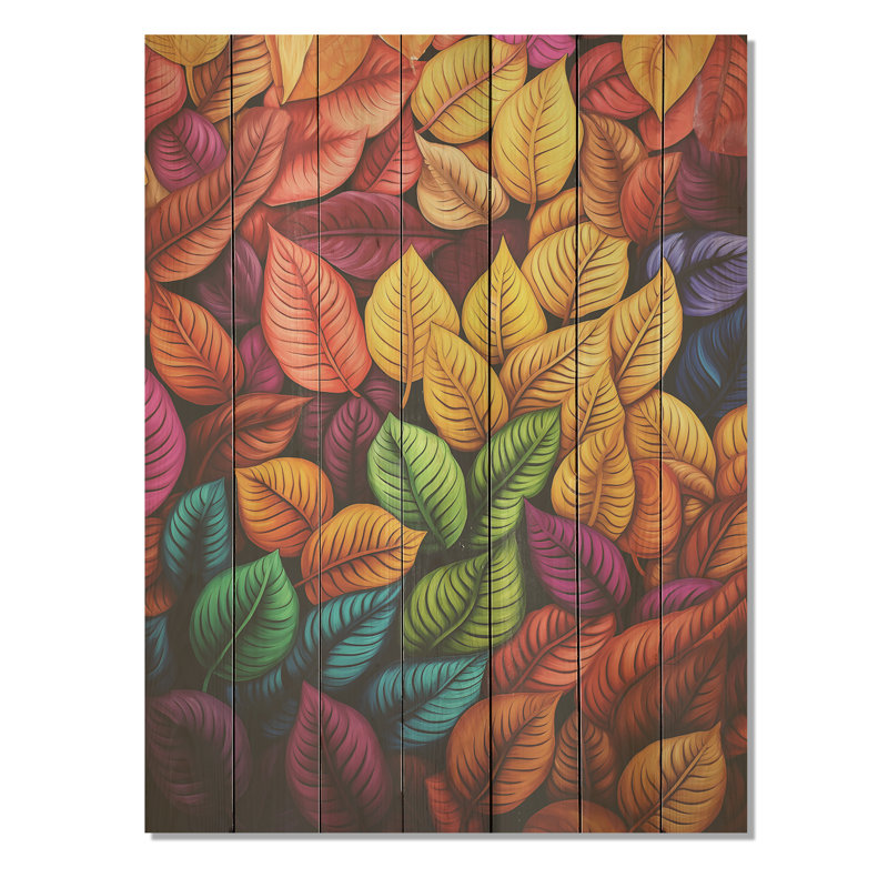 Feuilles d'automne rouges et jaunes colorées - feuilles sur bois, H 20 po x l 10 po