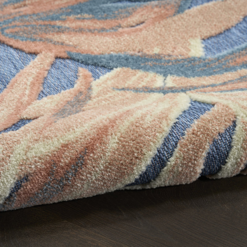 Clemencio Blue Rose Modern Rug, Rectangle 5'3" x 7'5"