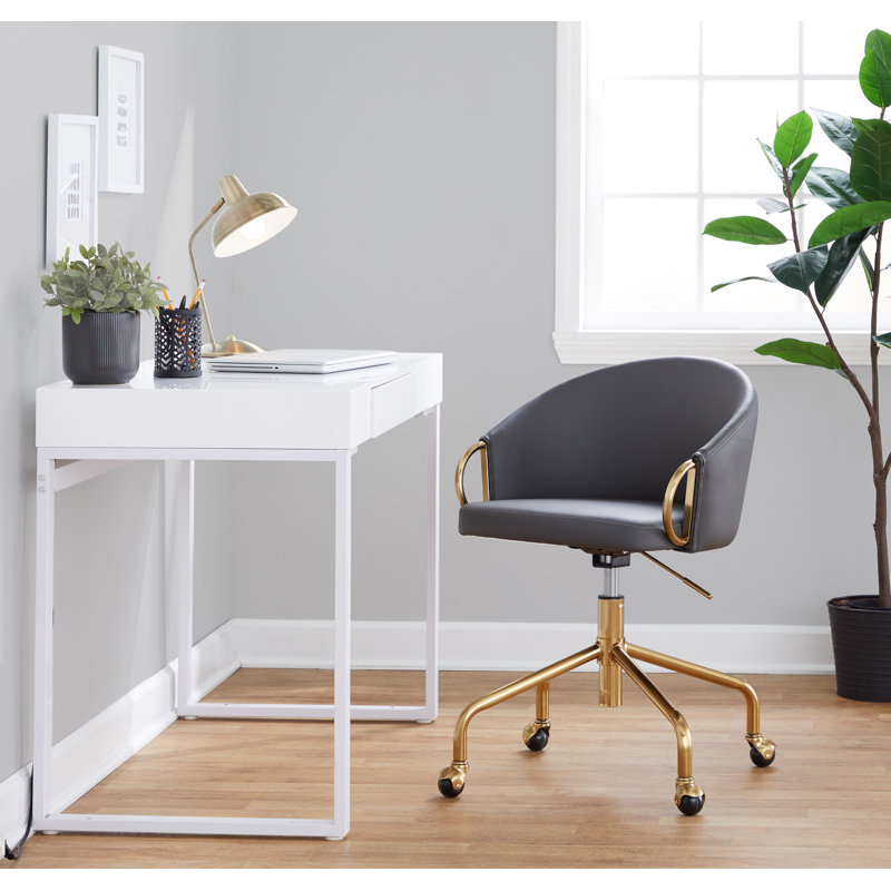 Willa Arlo™ Interiors Audwine Office Chair, Faux Leather, Gray, Gold