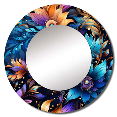 Mystical Boho Boho Pattern - Paisley  Decorative Wall Mirror, Blue Mirror, Printed Metal Art