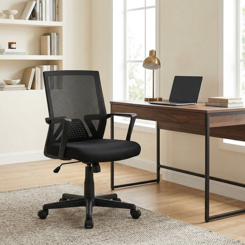 Adjustable Ergonomic Office Desk Chair With Lumbar Support And Rocking Function For Home Office Study Workstation
