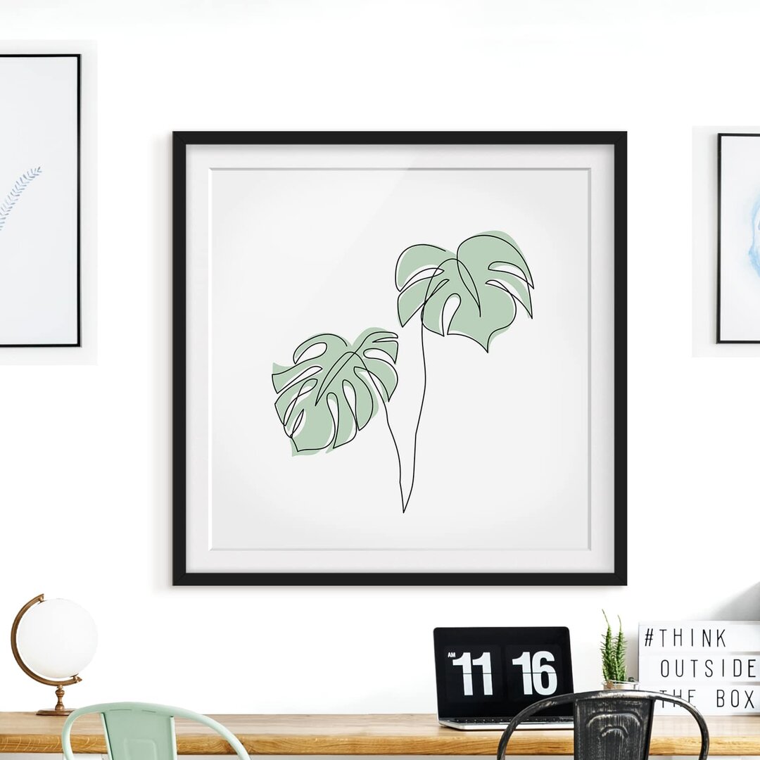 Gerahmtes Poster Leaves Monstera Line Art