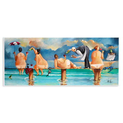 Nude Ladies Fun at Beach Wall Plaque Art by Ronald West