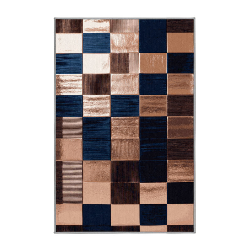 Machine Washable Checkered Purple Area Rug, Rectangle 7' x 10'