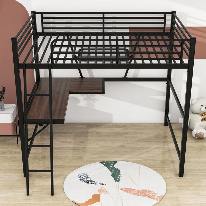 Lit mezzanine double pour enfants Leola, Noir