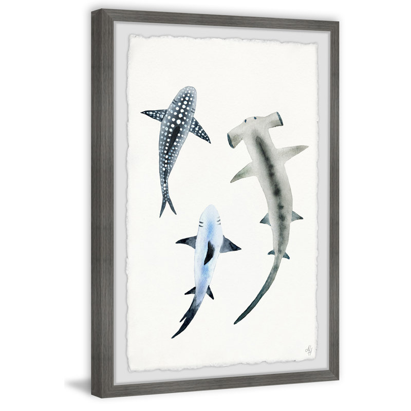 Kellen Shark Trio - Single Picture Frame Painting, 61cm H x 41cm W