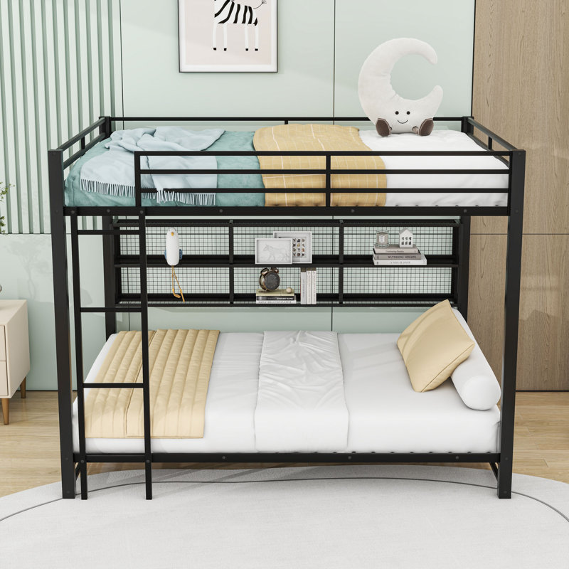 Queen Over Queen Metal Bunk Bed With Storage And LED