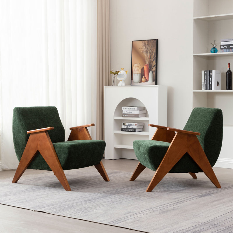 Fauteuil en bois massif de chenille l 27,5 po Betty, Vert