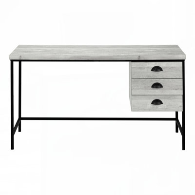 Bureau d'ordinateur, bureau personnel, ordinateur portable, tiroirs de rangement, l 55 po, travail, stratifié gris, métal noir, contemporain,