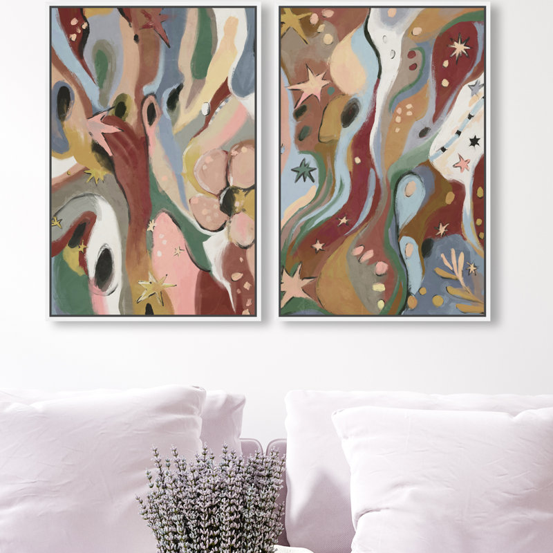Modern Folk Set Set by Oliver Gal, 110"H x 74"W, White Floater Frame