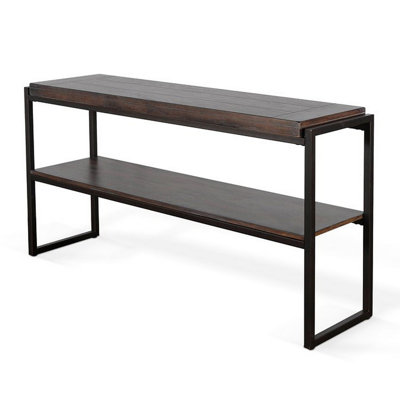 Table de canapé Lery, bois brun foncé, métal noir, tablette inférieure, 51 po