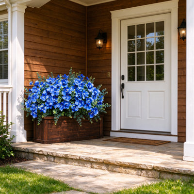 Lot de 12 orchidées artificielles bleues avec feuilles d'eucalyptus, tiges de fleurs en soie à 7 branches, résistantes aux UV et inaltérables, pour la décoration extérieure (jardin, maison, centres de table de mariage) (bleu)