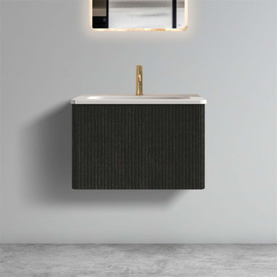 24 Inch Striped Brushed Floating Bathroom Vanity With Ceramic Sink, Modern Design For Compact Bathrooms, Pre-Assembled And Easy To Install