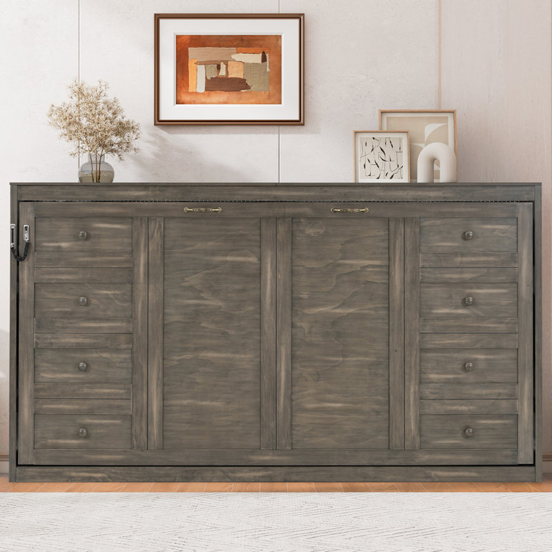 Lit escamotable simple avec lumière DEL, bois massif et panneau de fibres à densité moyenne, 1 pièce, armoire murale cachée, brun