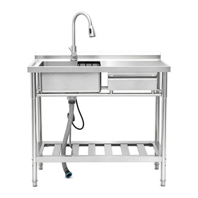 Évier utilitaire autoportant en acier inoxydable de 39 pouces, petit évier autoportant à 1 compartiment avec établi