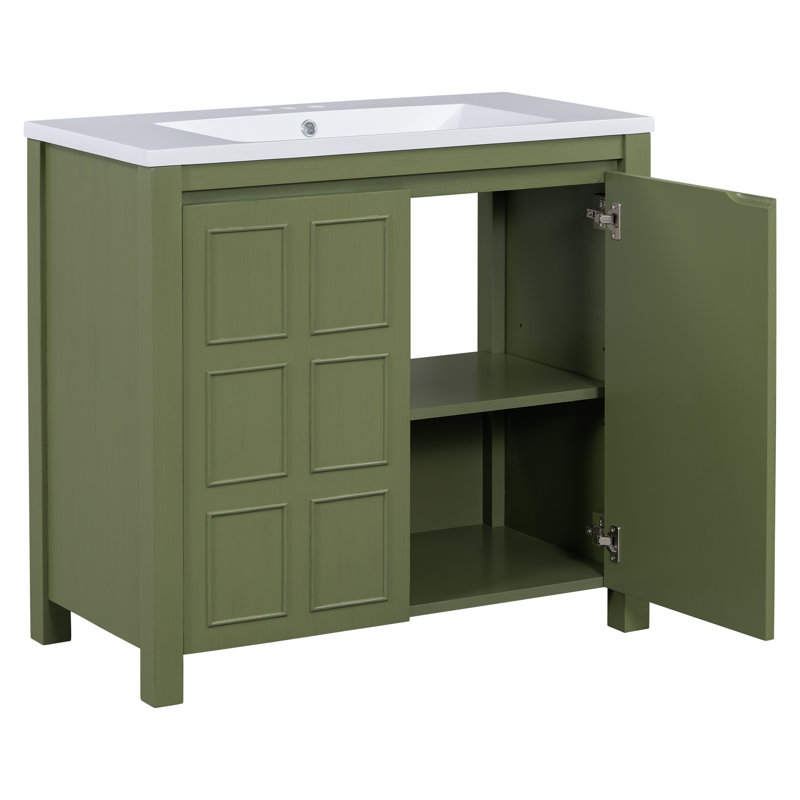 Meuble-lavabo simple 36 po avec lavabo en céramique, Vert olive