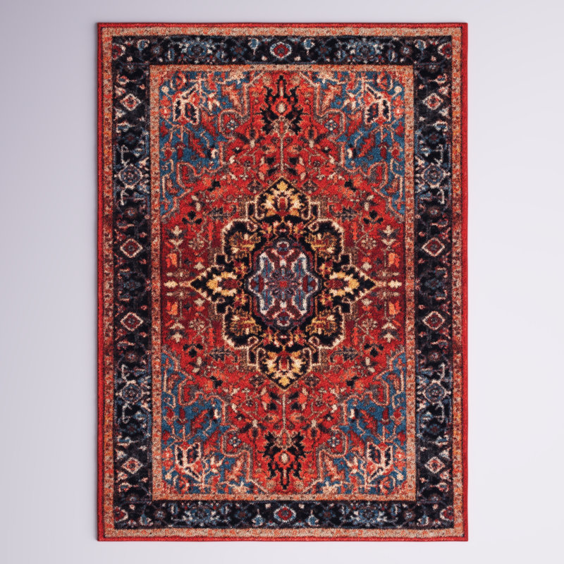 Tapis oriental rouge / bleu Manado, Rectangle 4 pi 5 po x 6 pi