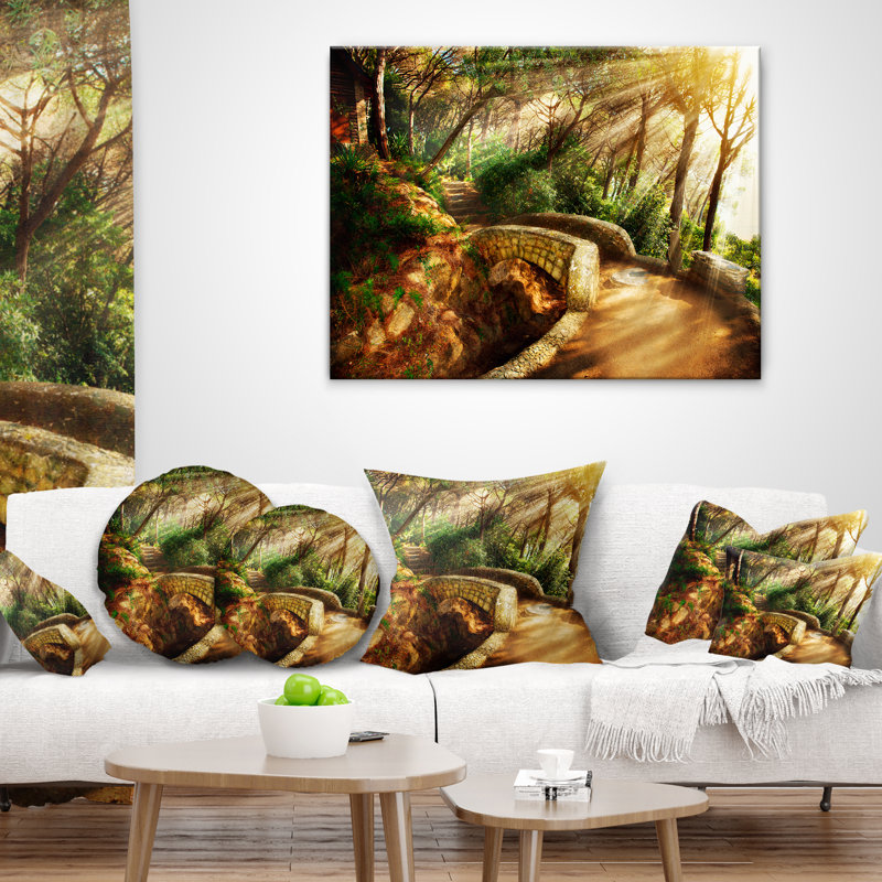 Bright Sun in Mystical Park - Coussin à imprimé paysage, 16 po x 1 po, Coussin décoratif
