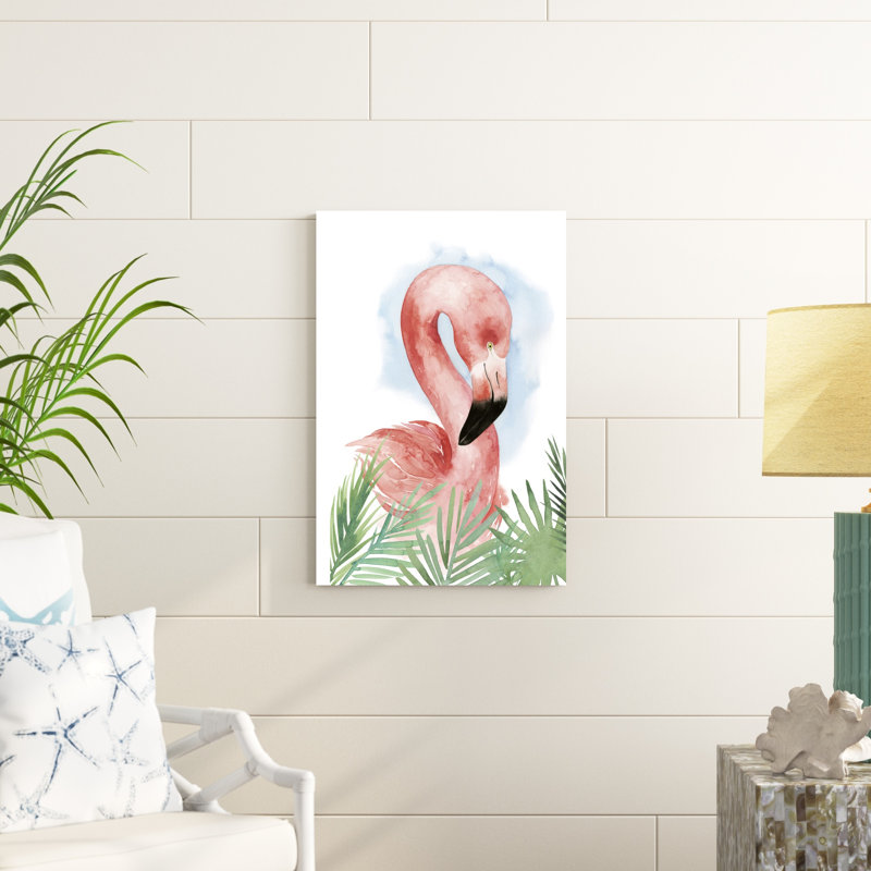 «Watercolor Flamingo Composition I», peinture sur toile, H 30 po x l 20 po